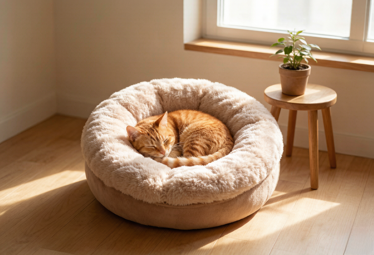 Beruhigendes Donut-Katzenbett, Plüsch – GD-Meow
