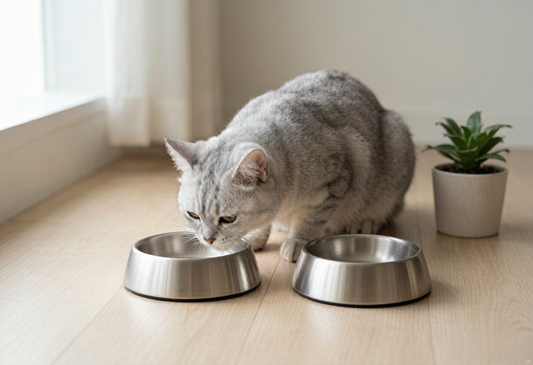 Stainless Cat Bowls, Shallow Whisker-Free 2-Pk – GD-Meow